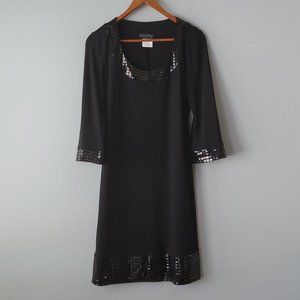 Blue Sage Black Metallic Mini Shift Dress Medium